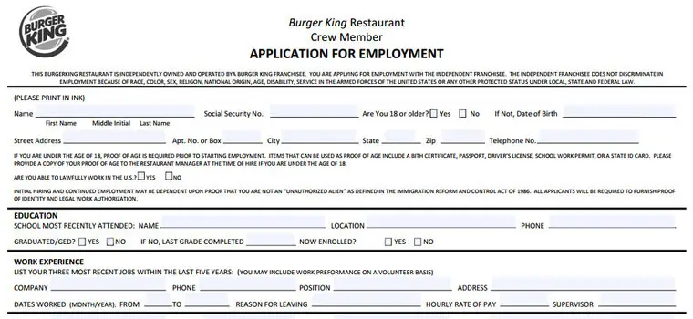 burger king online application