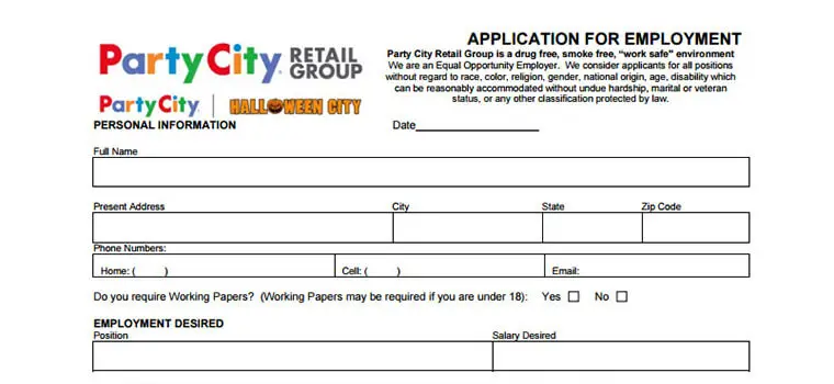 party city pdf application