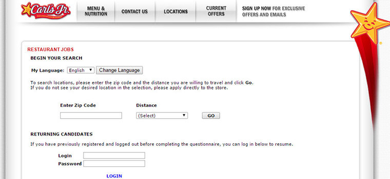 carls jr job application