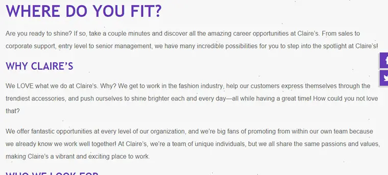 claires careers