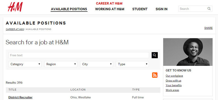 h and m job application