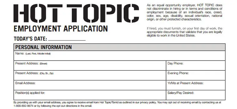 hot topic job application