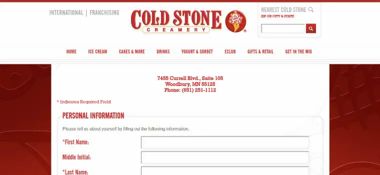 Cold Stone Creamery job application