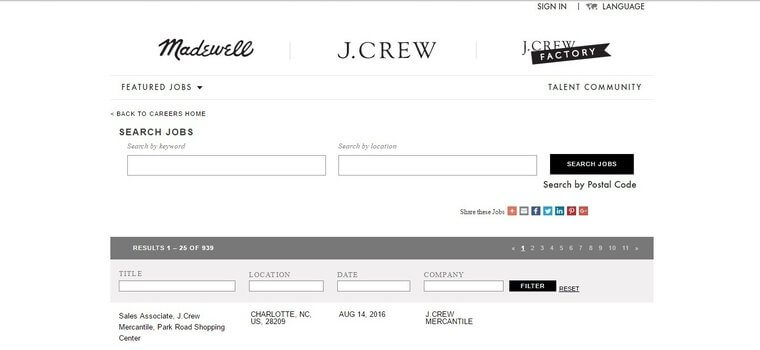 J Crew job application