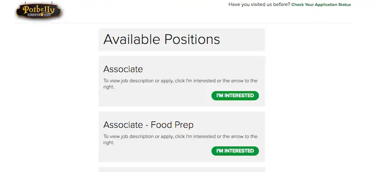 Potbelly Sandwich Shop job application