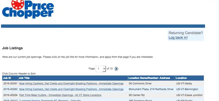 price chopper job application