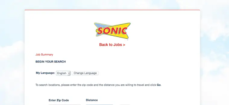 Sonic job application